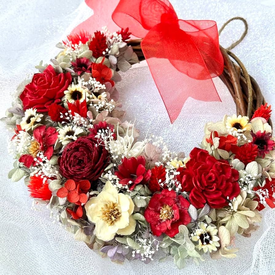 Amazon.co.jp: Lulu's ルルズ 三日月のフラワーリース レッド